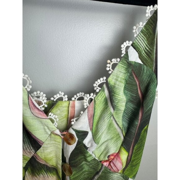 FARM Rio Plantage White Palms Linen Drop Waist Mini Dress Size XS - Picture 7 of 10